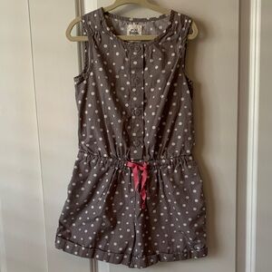 Mini Boden Polka Dot Romper - Gray with Pink Tie